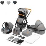 LIONELO Pack trio Poussette 3en1 bébé Amber avec cosi nacelle sac et accessoires Gris