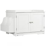 Pawhut Maison de toilette pour chat design meuble cache litière 2 en 1 table d'appoint 2 portes avec cloison amovible - 86 x 48 x 52 blanc