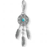 Thomas Sabo Femmes-Pendentif charm Attrape-R&ecirc;ves Ethnique Charm Club Argent Sterling 925 noirci Oxyde de Zirconium blanc turquoise 1326-646-17