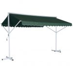 Outsunny Store Double Pente Manuel r&eacute;tractable Inclinaison r&eacute;glable m&eacute;tal Polyester imperm&eacute;abilis&eacute; 3,95L x 2,94l x 2,5H m Vert fonc&eacute;
