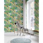 Good Vibes Papier peint Jungle Animals Vert et noir