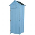 Outsunny Armoire abri de Jardin Remise pour Outils 3 étagères 2 Porte loquets Toit Pente bitumé 77L x 54l x 179H cm pin Massif traité Bleu