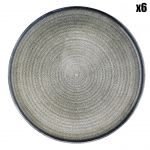 6 Assiettes plates en Gr&egrave;s Zen gris/bleu - D.28 cm