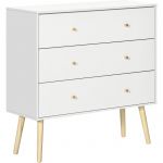 Homcom Commode 3 tiroirs design scandinave piètement effilé incliné bois pin panneaux blanc 80x30x80cm Blanc