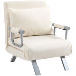 Homcom Fauteuil chauffeuse canapé-lit convertible 1 place déhoussable grand confort coussin pieds accoudoirs métal suède crème - Crème