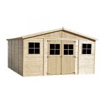Abri de Jardin en Bois Naturel Stockage ext&eacute;rieur avec fen&ecirc;tres 418x420 cm/16 m&sup2; hangar en bois naturel Atelier rangement outils et v&eacute;los TIMBELA M330+M330G