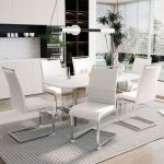 Oem Chaise salle &agrave; manger - Lot de 6 - Simili-cuir - Design rayures horizontales - Blanc