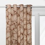 Atmosphera Rideau à oeillets floqué en velours motif feuille (140x260 cm - Marron Brun)