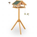 Relaxdays Mangeoire pour oiseaux avec support, toit en asphalte imperm&eacute;able, jardin et terrasse, bois de sapin, orange