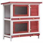 Clapier cage d'extérieur 4 portes 90 x 45 x 90 cm rouge bois 02_0000594