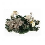 Centre de table No&euml;l 2 supports bougie &Oslash;15cm - Fleurs CHAMPAGNE - SILUMEN