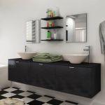 VidaXL Dix pcs mobilier meuble pour salle de bains avec lavabo et robinet noir