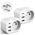 Adaptateur Prise USA Am&eacute;ricaine LENCENT 2 Colis-2USB,1Type-C,1AC,3750W avec fil de terre pour US Canada Mexique,pays de prise TypeB