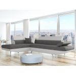 LesTendances Canapé d'angle gauche 4 à 5 places convertible CHICAGO, bicolore tissu gris / PU blanc