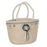 Panier de Plage Perles "'Floc s" 45cm Écru & Bleu Prix