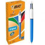 Bic 4 Couleurs Original Stylos-Bille Rétractables Pointe Moyenne (1,0 mm) - Certifiés NF Environnement - Boîte de 12