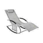 Sobuy Bain de Soleil Chaise Longue Fauteuil à Bascule avec Appui-tête et Pochette latérale et Repose-Pieds Transat de Jardin Rocking Chair OGS28-HG