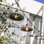 Lumisky Guirlande lumineuse ext&eacute;rieur avec abat-jour en acier style industriel 10 ampoules &agrave; filament douille E27 LED blanc chaud BOWL