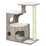 Songmics FEANDREA Arbre à Chat, Hauteur 86 cm, 3 Plate-Formes et 1 Niche, Panneau MDF, Poteau en Sisal, Tissu Peluche Lavable, Style Vintage, Grège et Blanc PCT070G01