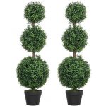 Homcom Lot de 2 arbres artificiels avec pot intérieur et extérieur PE vert