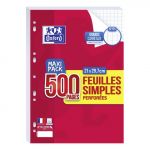 Oxford Scolaire Feuilles simples perforées A4 21x29,7cm 90g Grands carreaux 500 pages