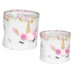 Lot de 2 paniers de rangement Licorne Rose