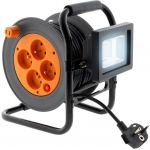 Zenitech Enrouleur &eacute;lectrique 4 prises 16A 2P+T avec projecteur LED 10W - c&acirc;ble HO5VV-F 3G1 15m avec guide c&acirc;ble