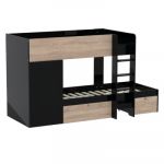 Weber Industries Lit superposé 90x190 - armoire - tiroirs - Twin - Noir et bois