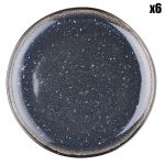 6 Assiettes en Gr&egrave;s dessert Iris bleu fonc&eacute; - D.21.5 cm