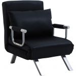 Homcom Fauteuil chauffeuse canapé-lit convertible 1 place déhoussable grand confort coussin pieds accoudoirs métal suède noir 65x69x82cm