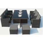 Concept-Usine Monaco 10 : salon de jardin encastrable 10 places en r&eacute;sine tress&eacute;e noir/gris