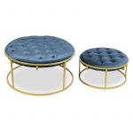 Lot de 2 Poufs Design en Velours "Valona" 75cm Bleu Prix