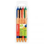 Stabilo Pointball - Pochette de 4 stylo billes 1 vert + 1 rouge + 1 bleu + 1 noir