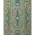 Edem Papier peint baroque 580-35 textur&eacute; aspect textile m&eacute;talliques vert vert-pin or nacr&eacute; argent 5,33 m2
