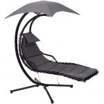 Outsunny Bain de soleil transat suspendu avec pare-soleil et matelas design contemporain 194L x 117l x 192H cm acier polyester gris foncé noir