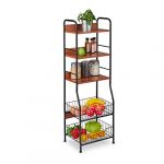 Relaxdays Étagère de cuisine, 5 niveaux, paniers à fruits & à légumes, pour accessoires, étroit, métal & MDF, noir