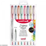 Uni Ball Signo - Uni Mitsubishi Pencil - UM120NM/8 - 8 Stylos Rollers Encre Gel - Couleurs Métalliques - Pointe 0,8 mm - Écriture Médium - Rollers pour Carterie et Loisirs Créatifs