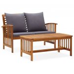 VidaXL Salon de jardin 2 pcs avec coussins Bois d'acacia solide - Brown and dark grey