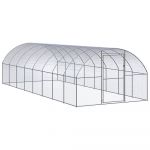Poulailler enclos cage poules d'extérieur 3 x 8 x 2 m acier galvanisé Argent 02_0044017