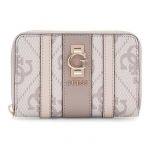 Guess Porte-monnaie taupe crème pour femme - Erenia Zip Around Wallet M Dark Taupe Logo 323265