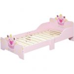 Homcom Lit enfant - lit d'enfant design princesse motif couronne - sommier à lattes inclus - MDF contre-plaqué rose 143x73x60cm Rose