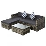 Outsunny Ensemble salon de jardin 4 places 5 pièces coussins zippés déhoussables polyester résine tressée gris