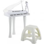 Jouet musical piano électronique - tabouret, micro et support - clavier 37 touches, effet lumineux, nombreux modes - PP blanc