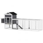 Pawhut Poulailler - avec pondoir, niche s&eacute;par&eacute;e, plusieurs portes, bac amovible - pour 3 &agrave; 6 poulets - en bois massif - blanc