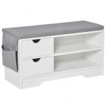 Homcom Meuble chaussures et banc à chaussures avec coussin gris 2 étagères et 2 tiroirs MDF 80,5 x 30,5 x 43,5 cm gris et blanc