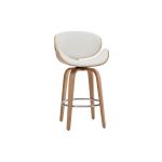 Miliboo Tabouret de bar pivotant blanc et bois clair 65 cm WALNUT