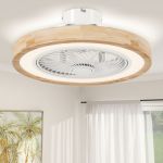 Homcom Ventilateur de plafond - r&eacute;versible - lumi&egrave;re et t&eacute;l&eacute;commande - minuterie, luminosit&eacute; r&eacute;glable - 50 cm - effet bois naturel