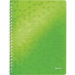 Leitz Cahier spiralé WOW 21x29,7cm, 160 pages lignées. Couverture souple polypropylène. Coloris Vert - Lot de 2