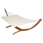 TecTake Hamac, Hamac Avec Support, Hamac 2 Places, Hamac Double Xxl Support Bois 4,15 Mètres Chaise Longue Blanc Marron
