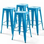 Oviala Lot de 4 tabourets en métal industriel Indus - Bleu